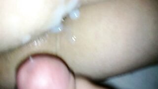 She was moaning and I came hard on her ass