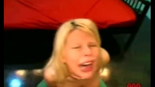 Blonde bukkake slut in messy cumbath